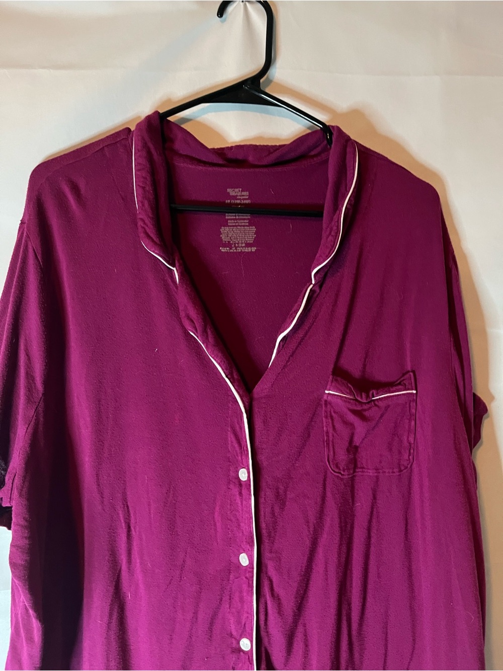 Secret Treasures Magenta Short Sleeve Button-Up Pajama Set with White Piping - Picture 3 of 7